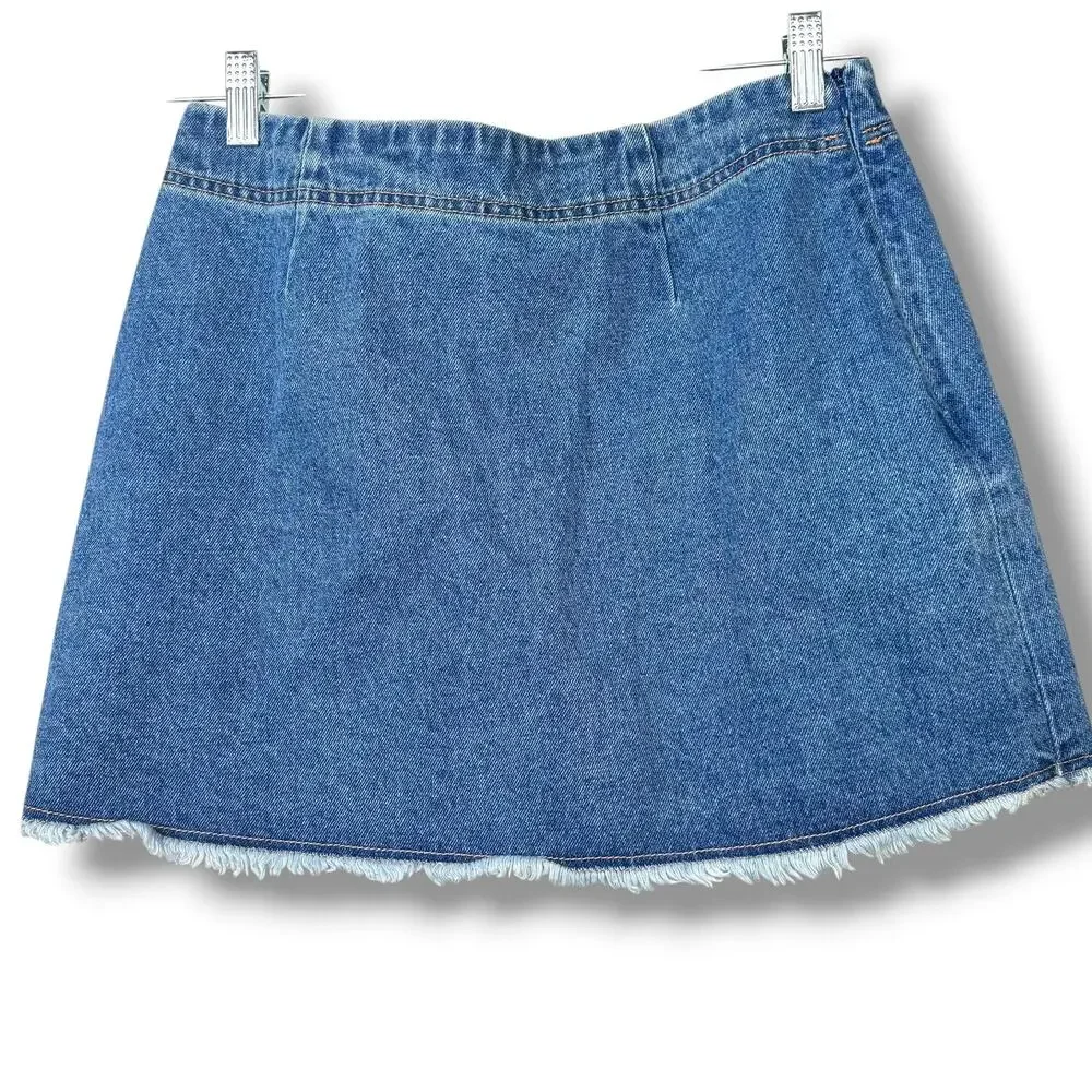 NEW Natural Life Denim Wrap Style Crossover Frayed Hem Cotton Mini Skirt Medium